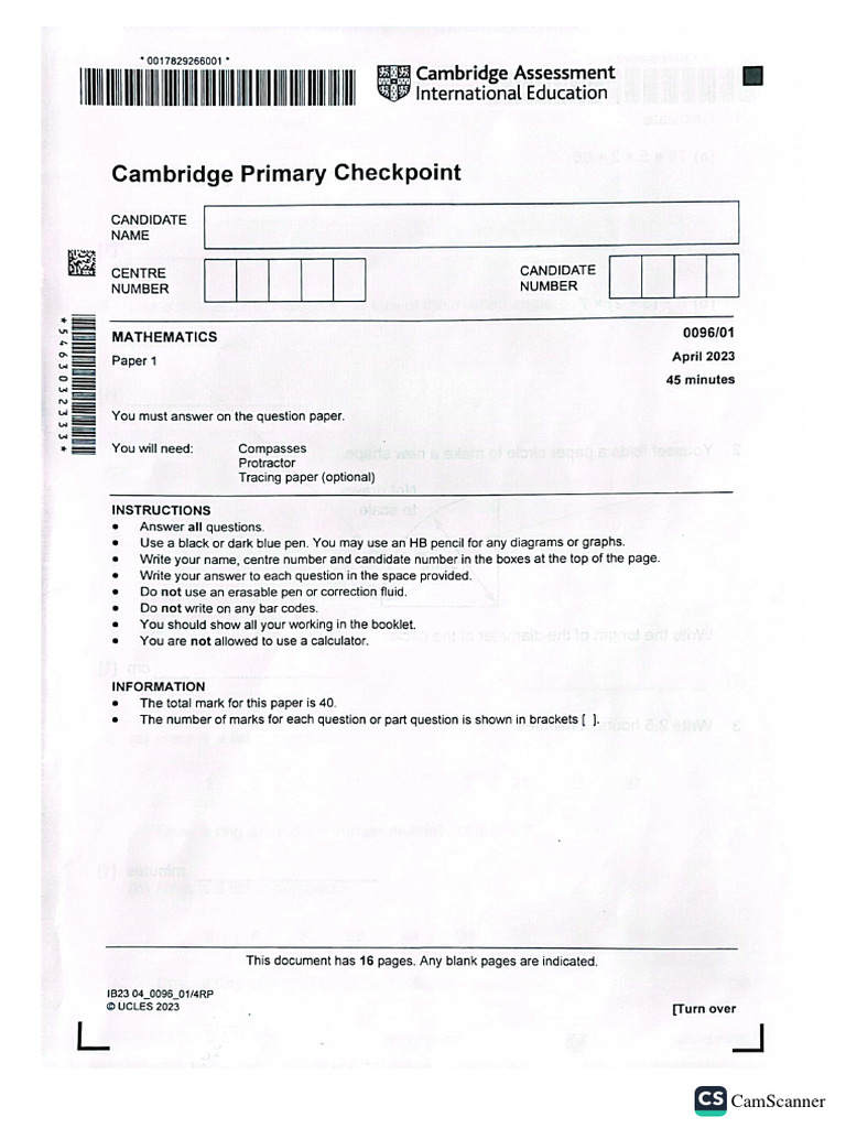 Primary checkpoint paper 1 april may 2023 pdf
