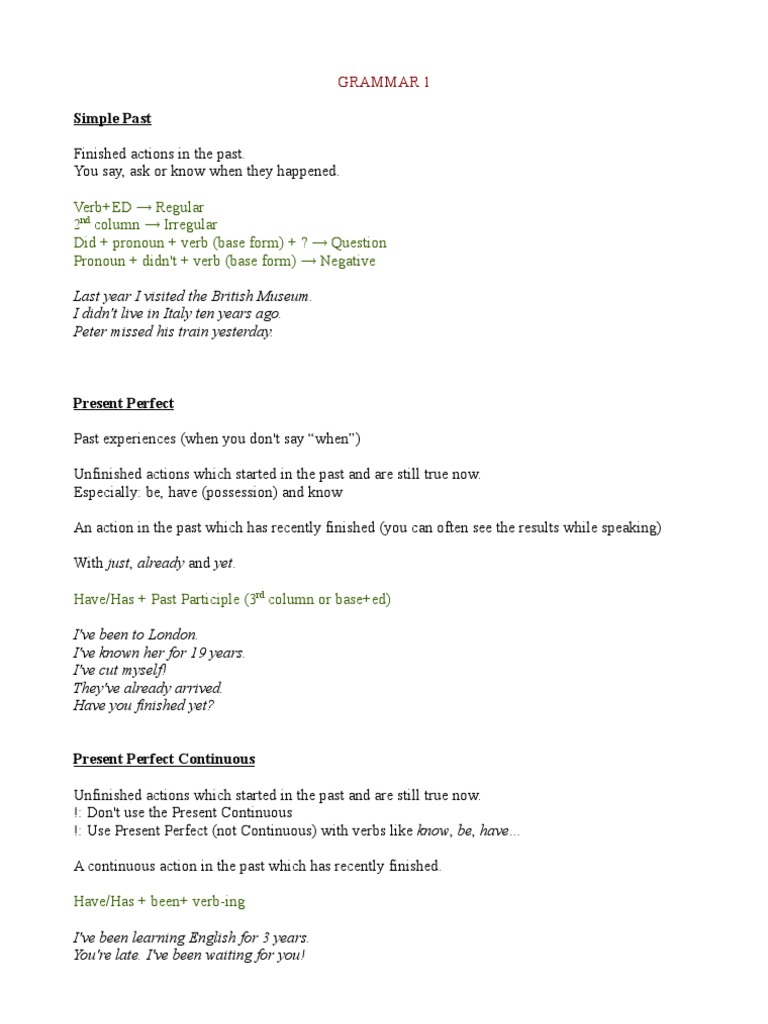 Understanding Past Tenses in English | PDF
