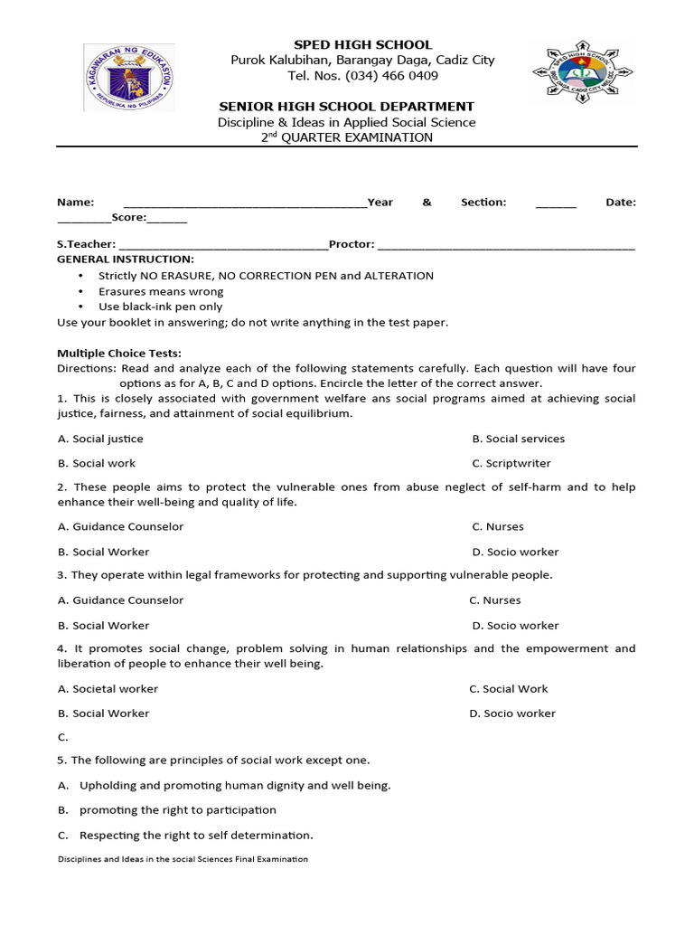 2nd Quarter Exam: Applied Social Science | PDF | Communication | Social ...