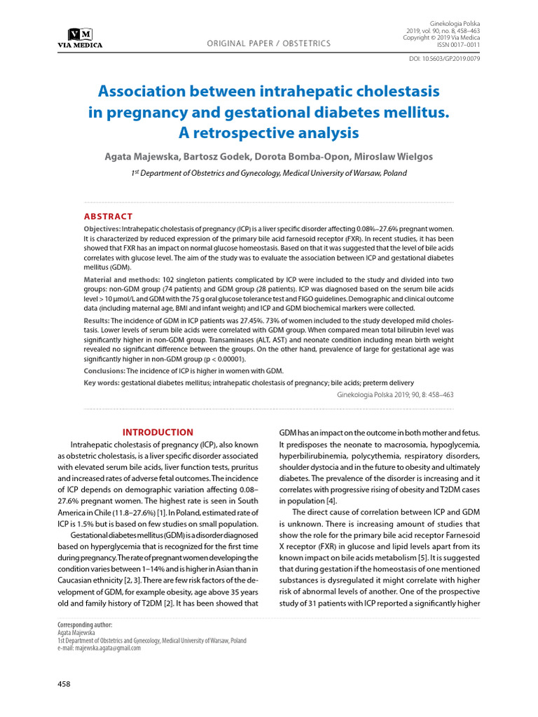 Association Between Intrahepatic Cholestasis in Pregnancy and