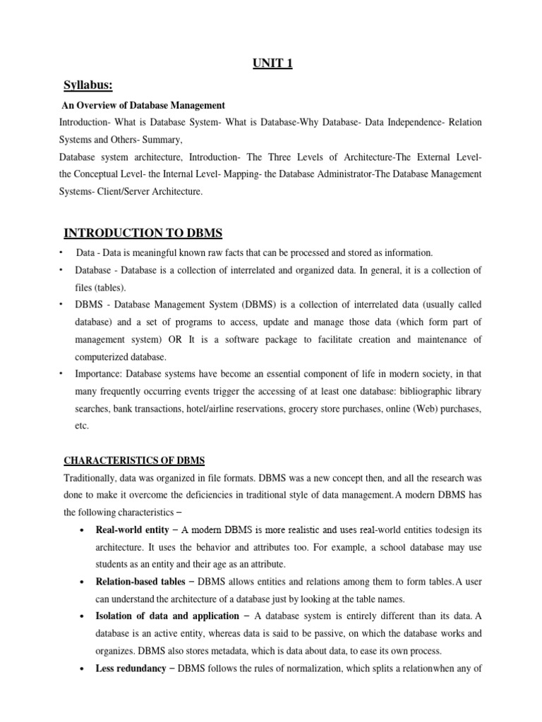 UNIT 1 material PDF Databases Conceptual Model