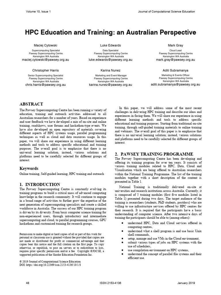 HPC Education and Training: An Australian Perspective | PDF ...