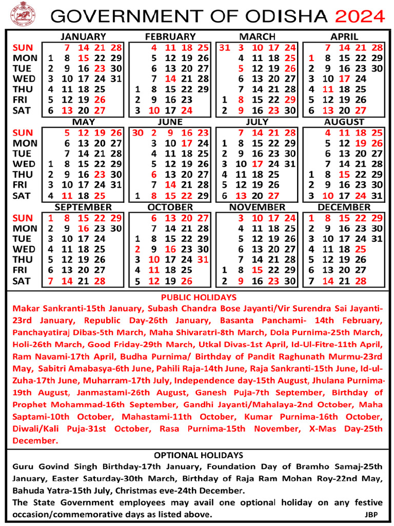 2024 Govt Calendar PDF