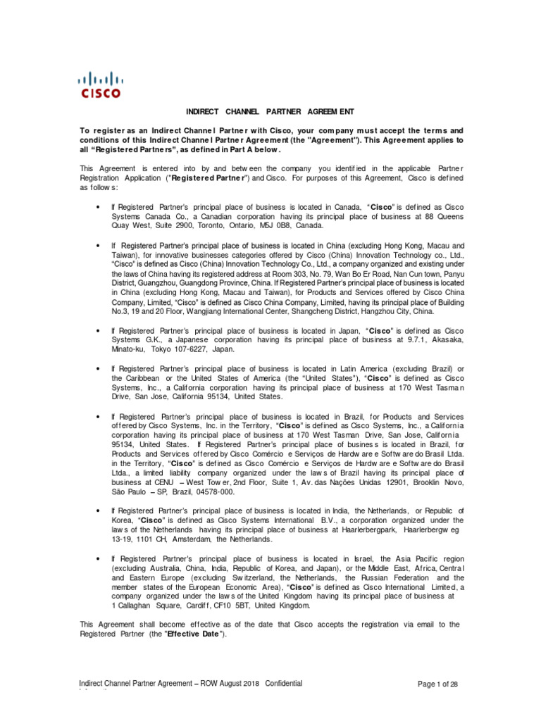 Cisco Indirect Channel Partner Agreement | PDF | Email Address | License
