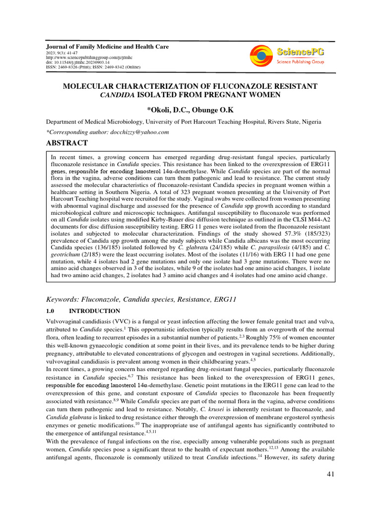 Molecular Characterization of Fluconazole Resistant Candida Isolated ...