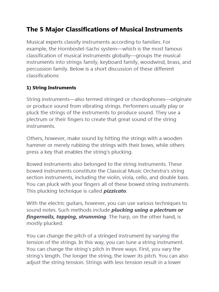 The 5 Major Classifications of Musical Instruments Download Free PDF