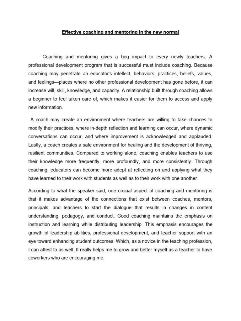 Coaching and Mentoring for New Teachers | PDF | Career & Growth | Self ...