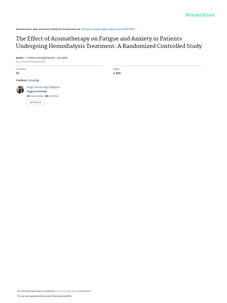 The Effect of Aromatherapy On Fatigue and Anxiety.62 | PDF | Chronic ...