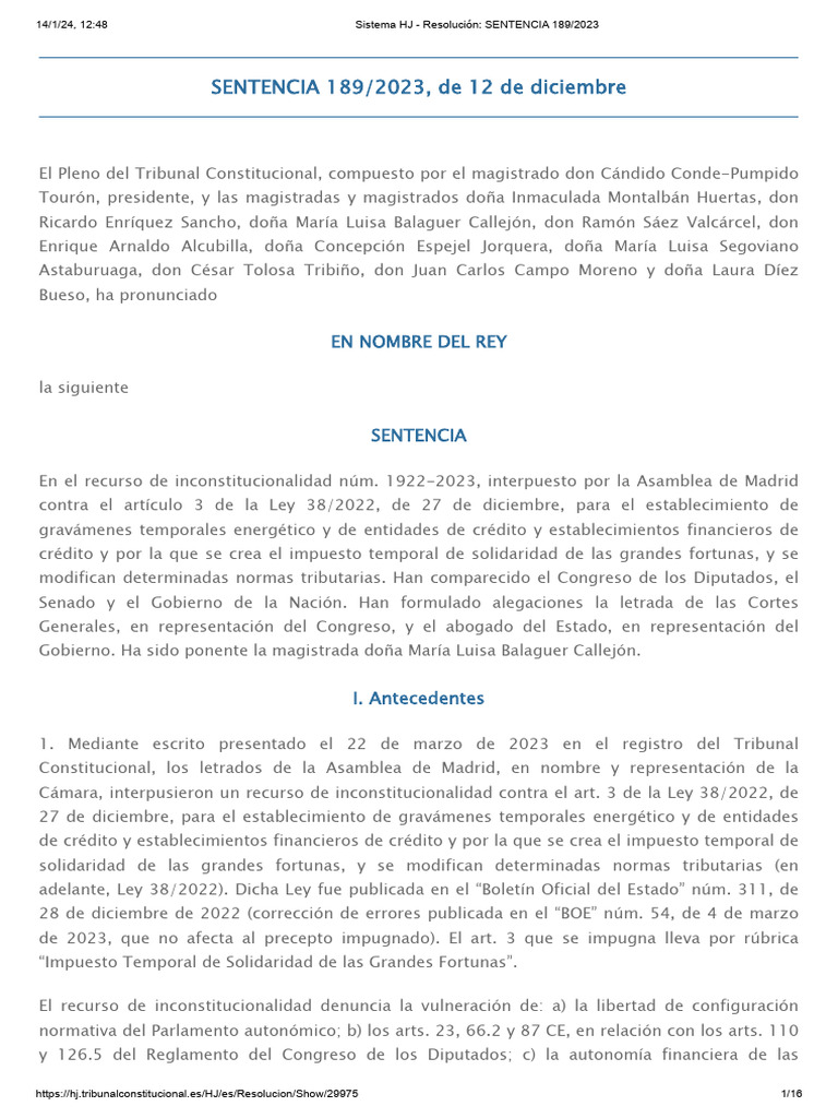 Sistema HJ - Resolución - SENTENCIA 189 - 2023 | PDF | Impuestos