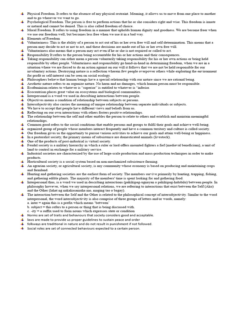 Understanding Types of Freedom and Society | PDF | Society | Free Will