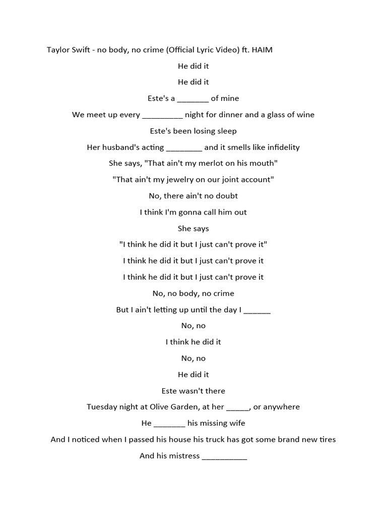 Taylor Swift Lyrics | PDF