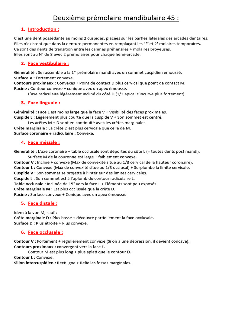 Prémolaire Mandibulaire 45 | PDF