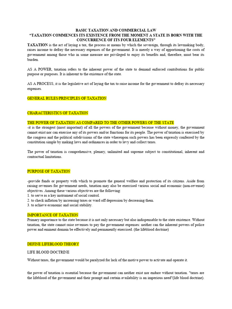 Basic taxation and commercial law pdf taxes sovereign immunity