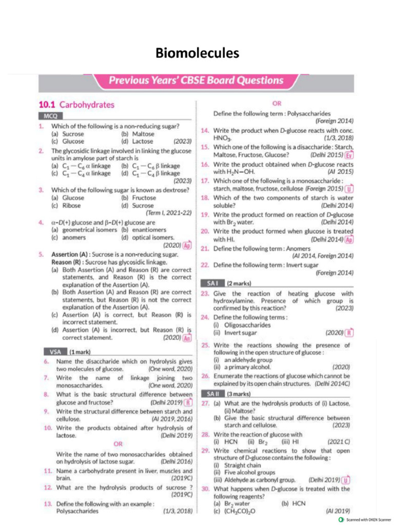 Biomolecule Pyq Notes PDF