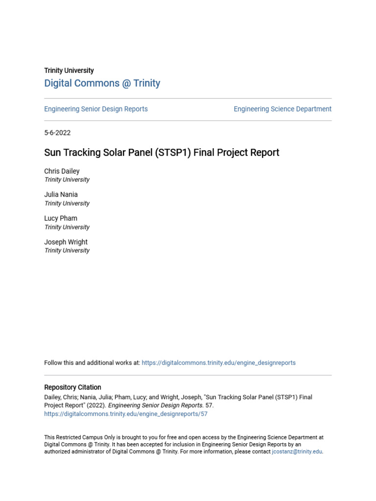 Sun Tracking Solar Panel (STSP1) Final Project Report | PDF