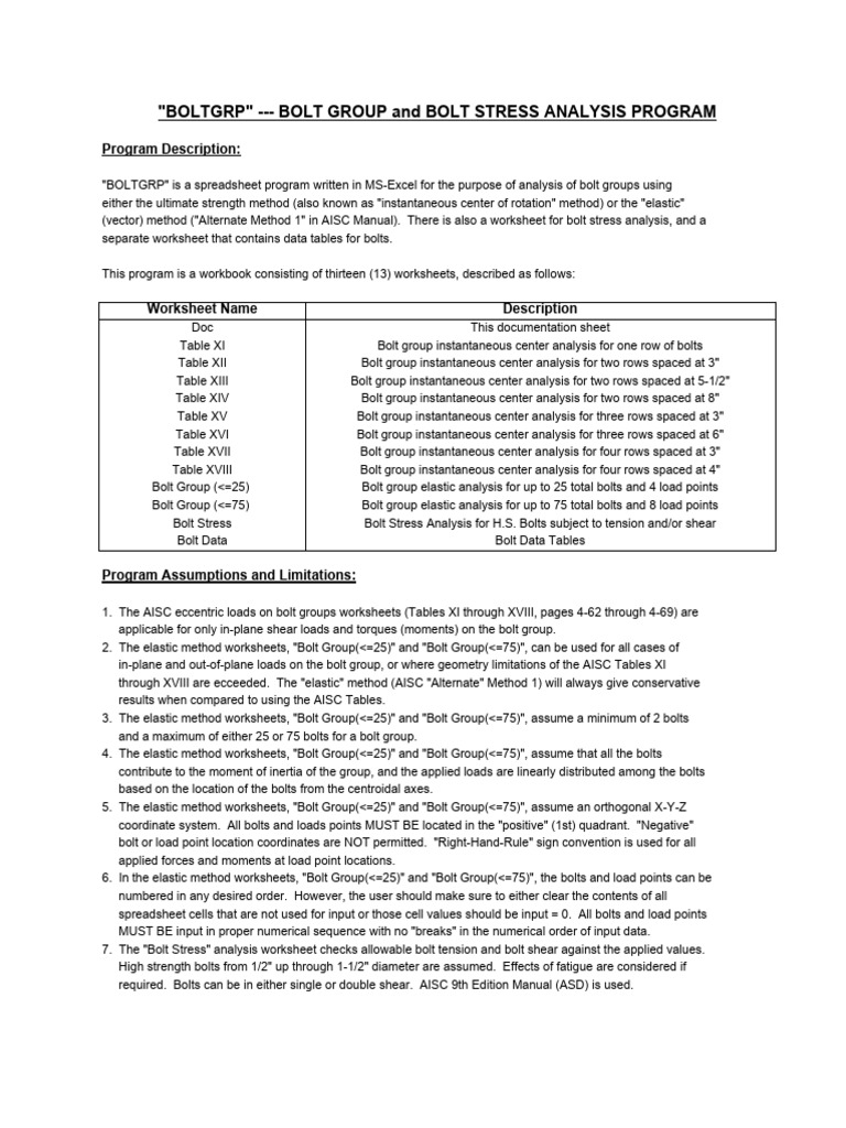 Bolt Group Analysis in Excel | PDF | Worksheet | Continuum Mechanics