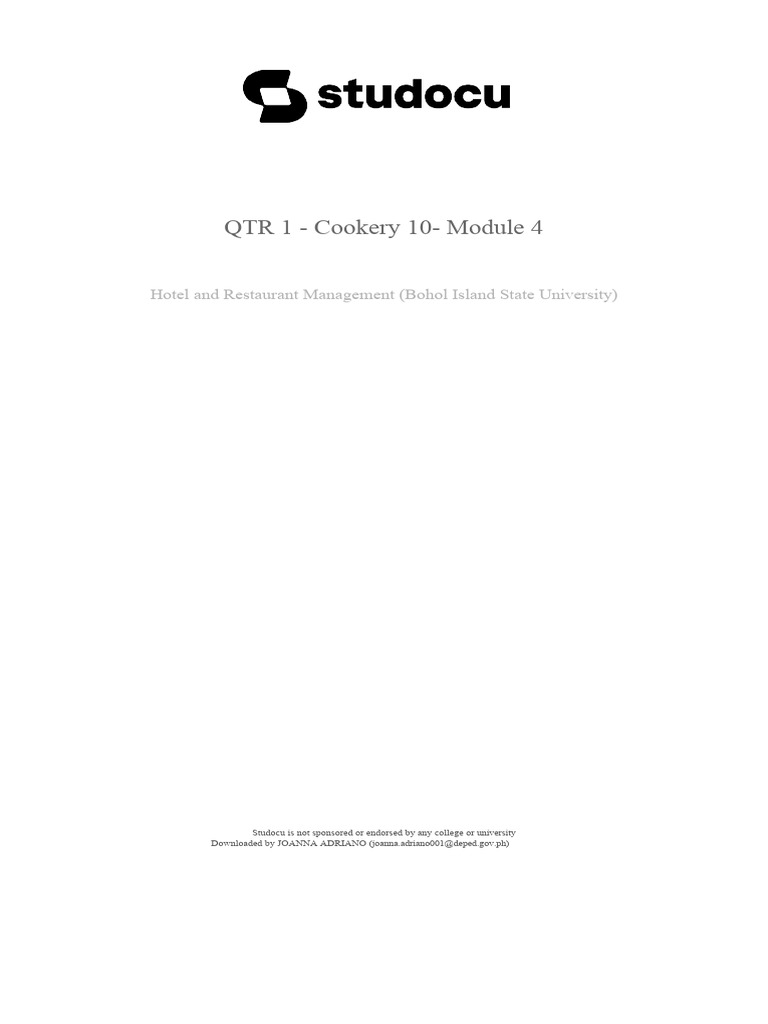 QTR 1 Cookery 10 Module 4 | PDF | Pasta | Dough