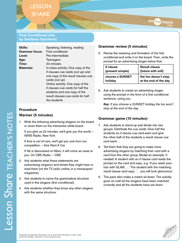 First Conditional Advertising Lesson Plan | PDF | Linguistics | Human ...