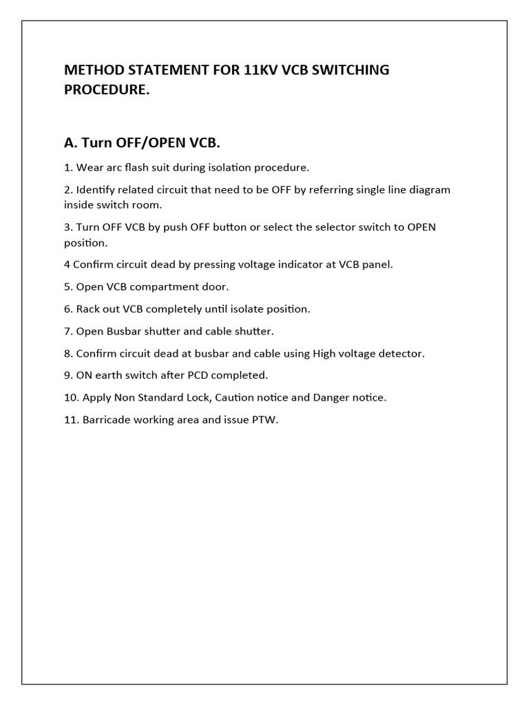 11kV VCB Switching Procedure Method | PDF | Home & Garden | Technology ...
