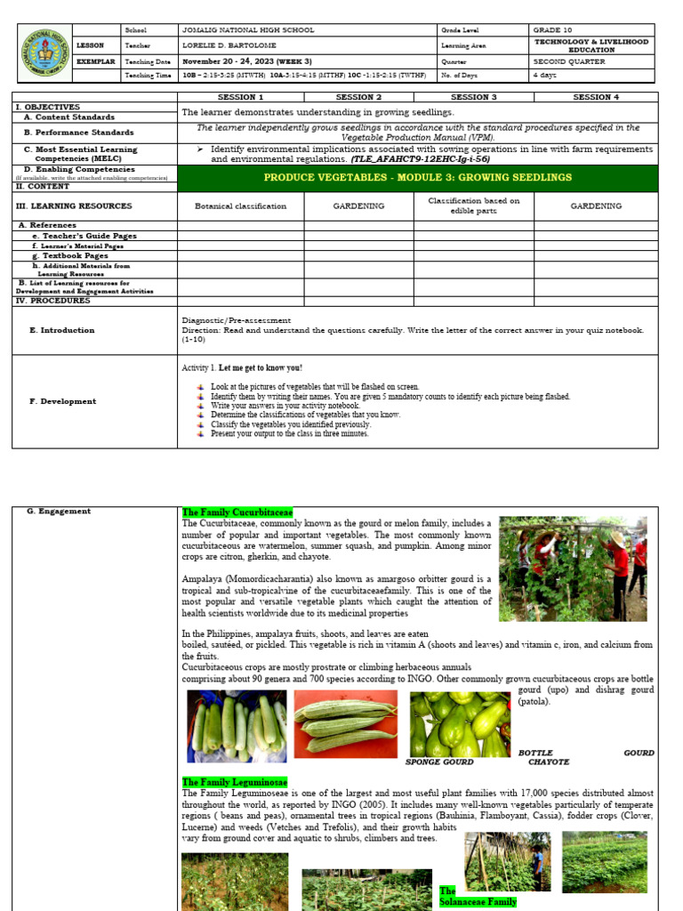Grade 10 Seedling Production Lesson Plan | PDF | Flowers | Agriculture