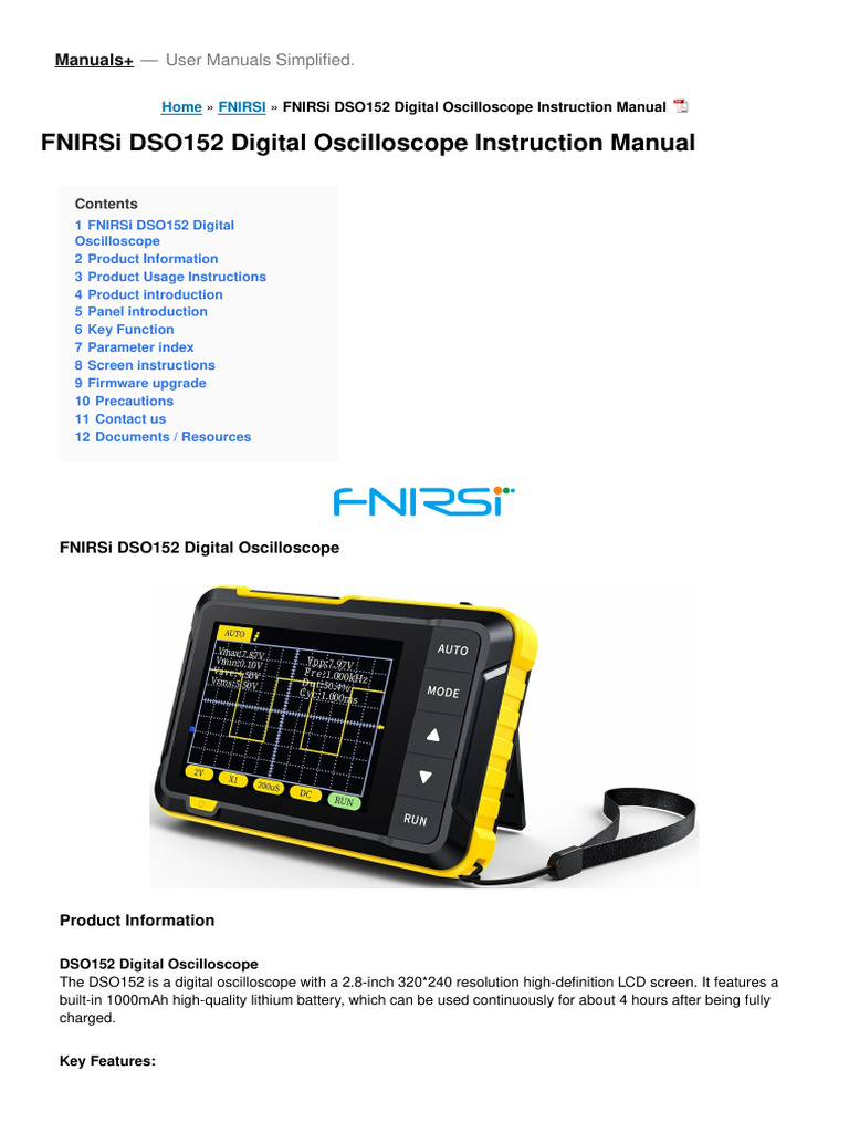 FNIRSI DSO152 Oscilloscope Manual | PDF | Electronics | Electrical ...