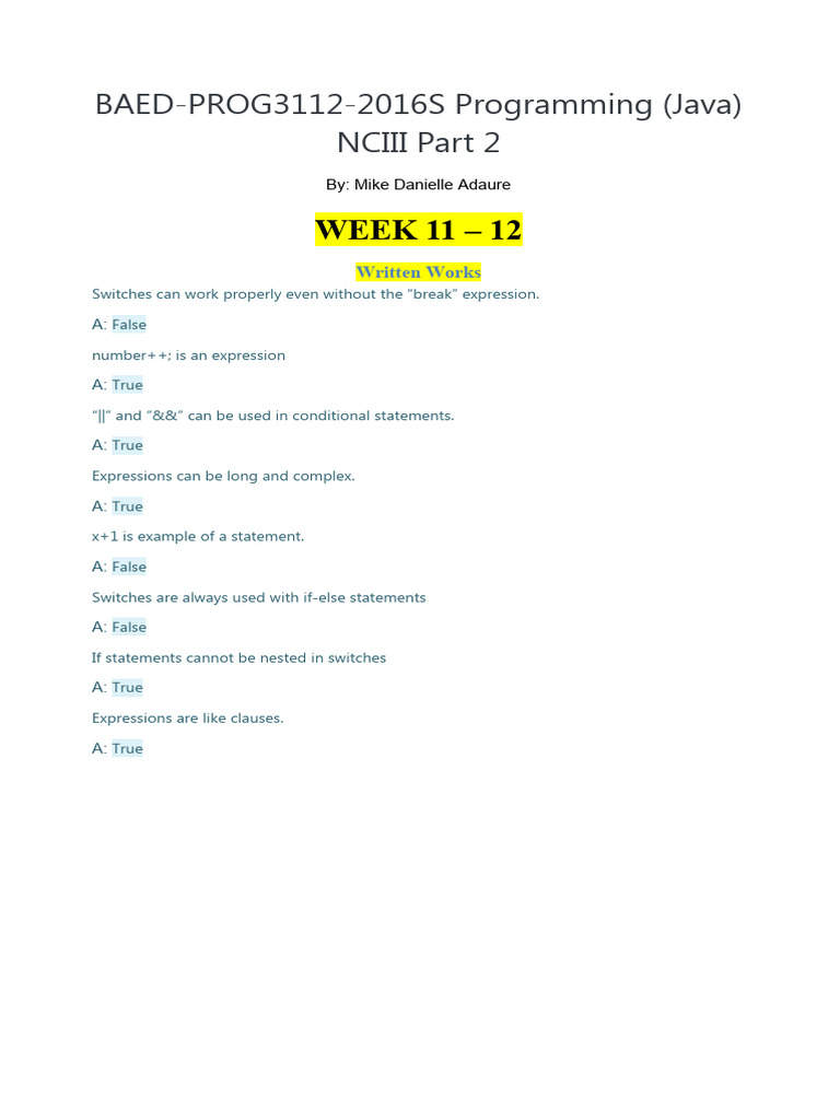 PROG3112 2016S Programming Java NCIII Part 2 WEEK 11 20 Wewo | PDF