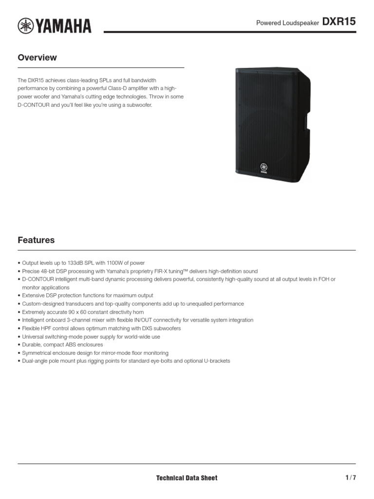 YAMAHA DXR15 Spec | PDF | Loudspeaker | Telecommunications Engineering