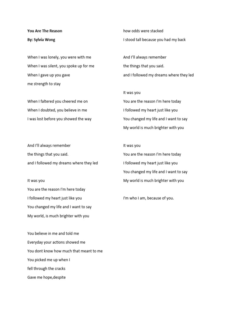 You are the reason tribute song for teachers pdf