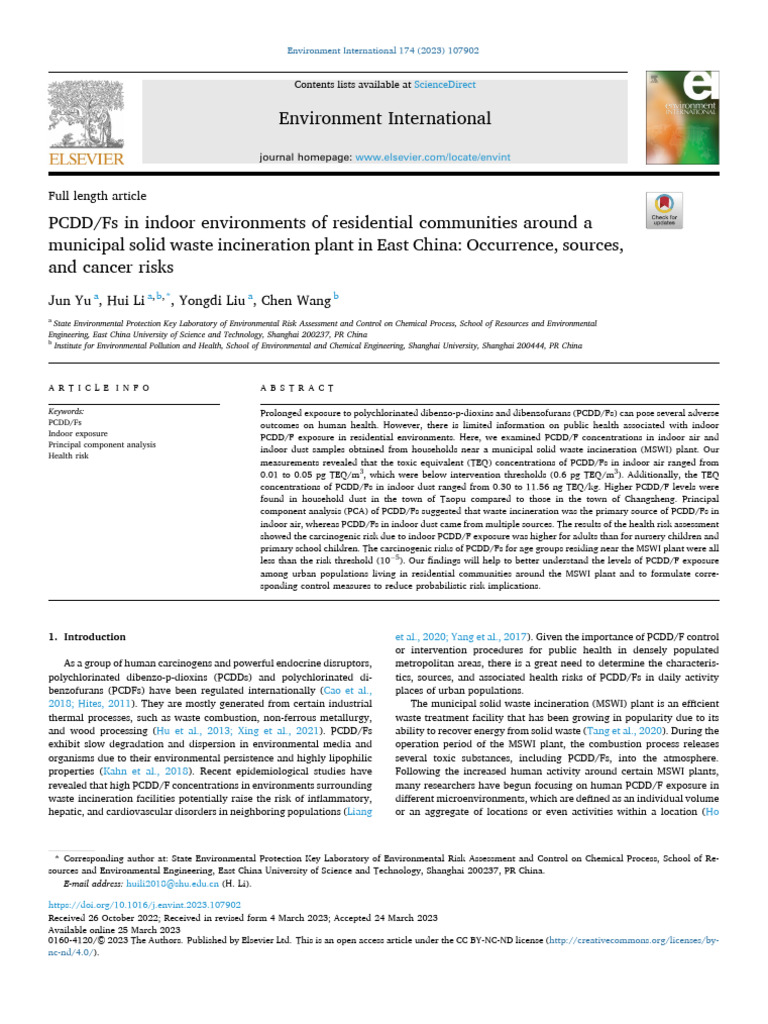 Indoor PCDD/F Risks Near MSWI Plant | PDF | Polychlorinated ...