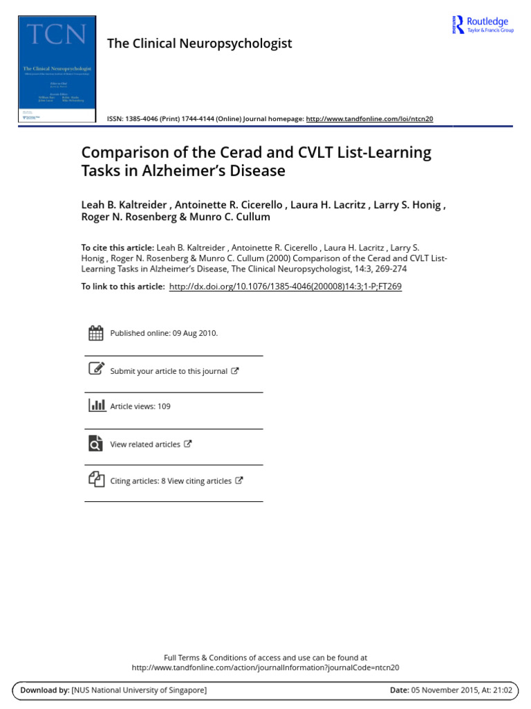 Comparison Of The Cerad And Cvlt List Learning Tasks In Alzheimer S