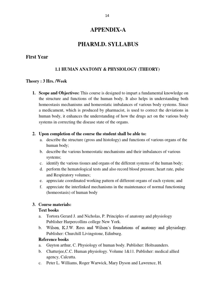 Pharm.D. First Year Syllabus | PDF | Metabolism | Chemical Reactions