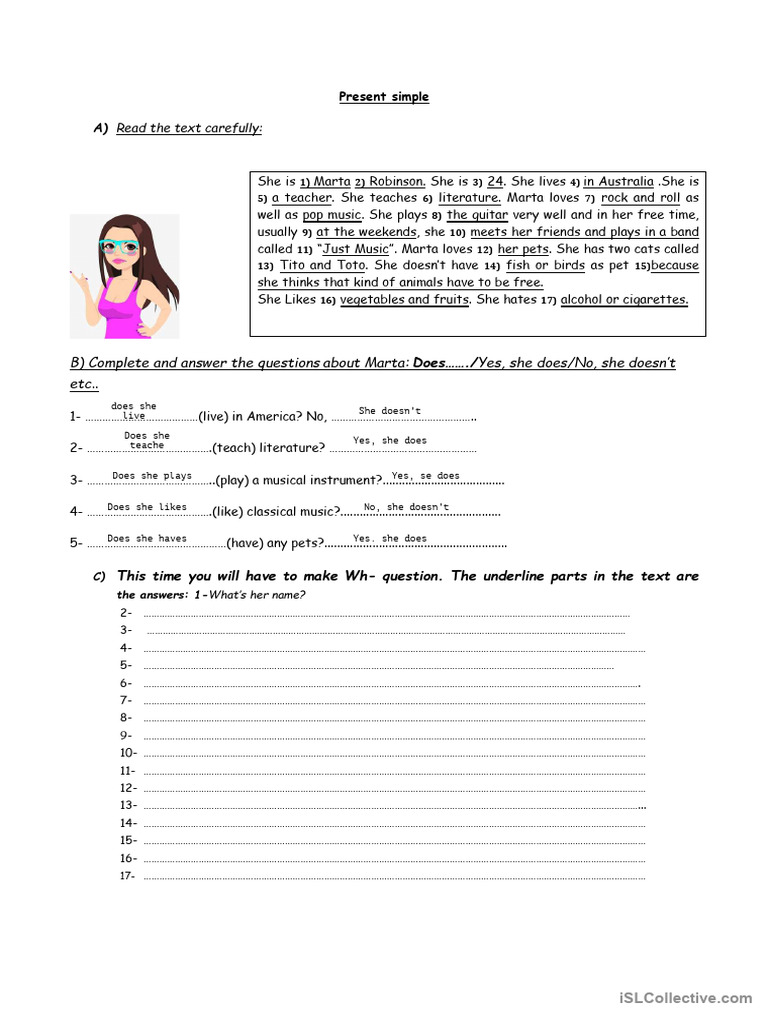 Present Simple Reading. Yes_no and Wh Questions | PDF