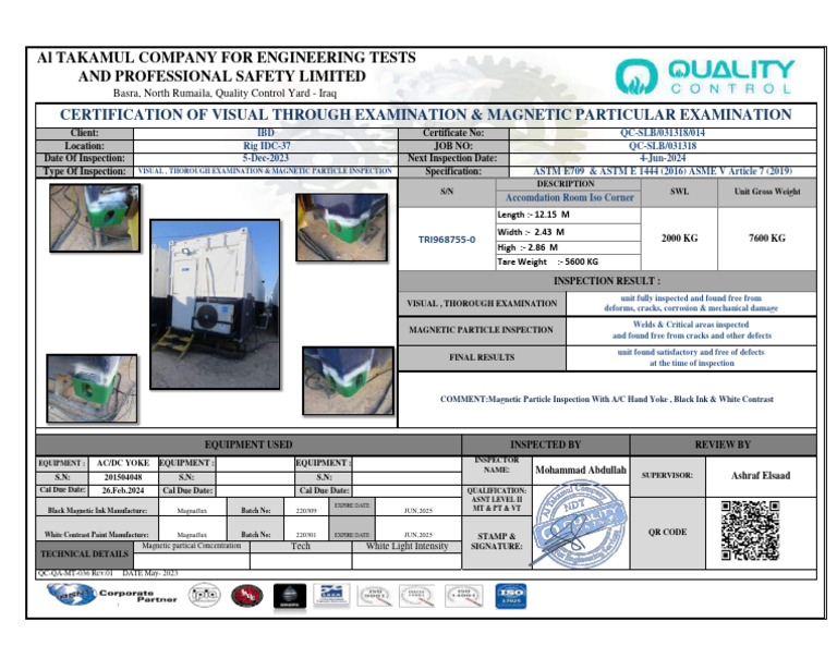 Magnetic Particle Inspection Report | PDF | Physical Sciences | Applied ...