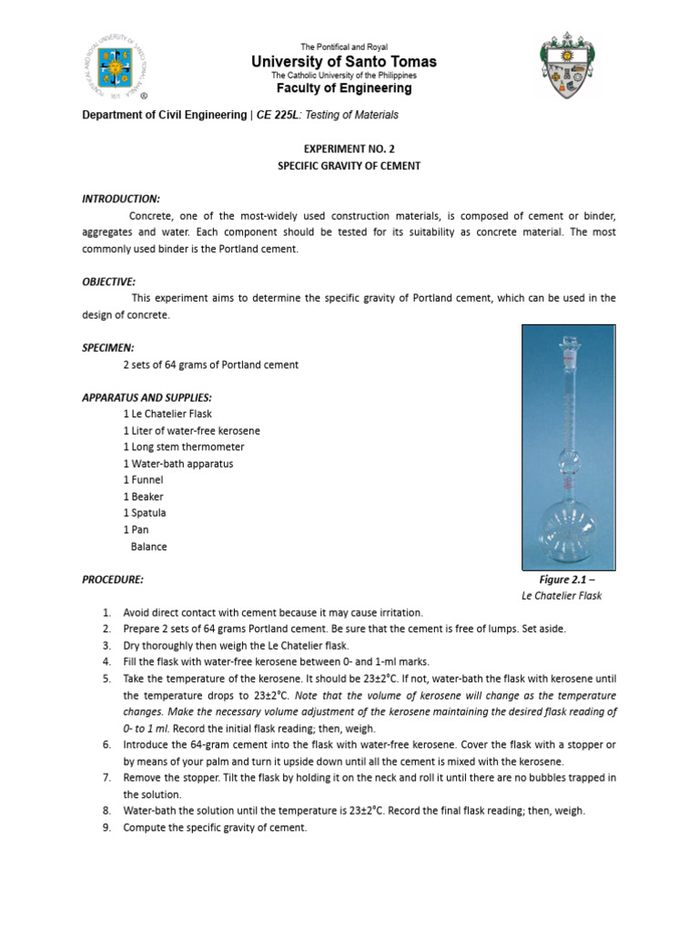 2 - Specific Gravity of Cement | PDF | Density | Physical Sciences