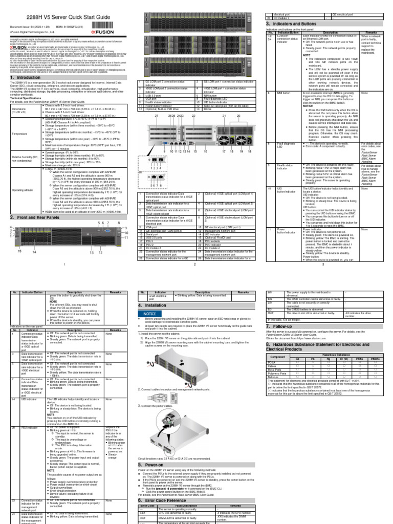 FusionServer 2288H V5 Server Quick Start Guide 04 | PDF