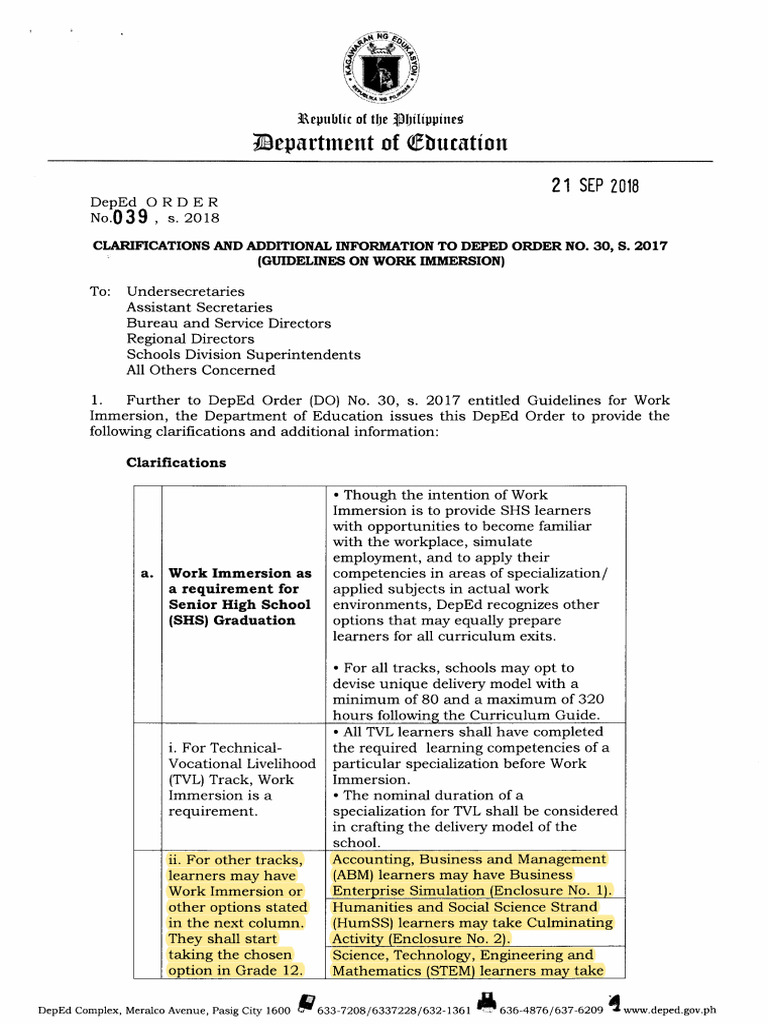 Clarifications on DepEd Order No. 30, 2017 | PDF | Curriculum | Science