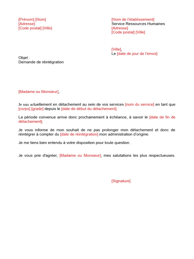 Demande de réintégration après détachement | PDF