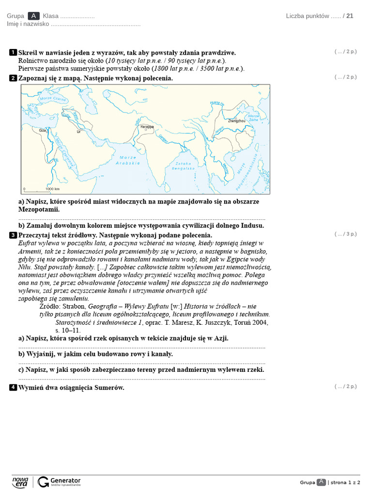 Historia 5 Klasa Sprawdzian PDF