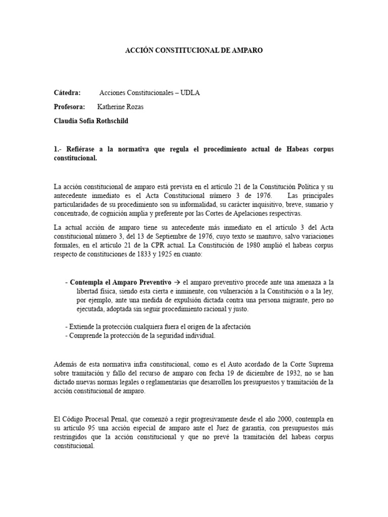 Trabajo - Acción Constitucional de Amparo | PDF | Habeas corpus ...