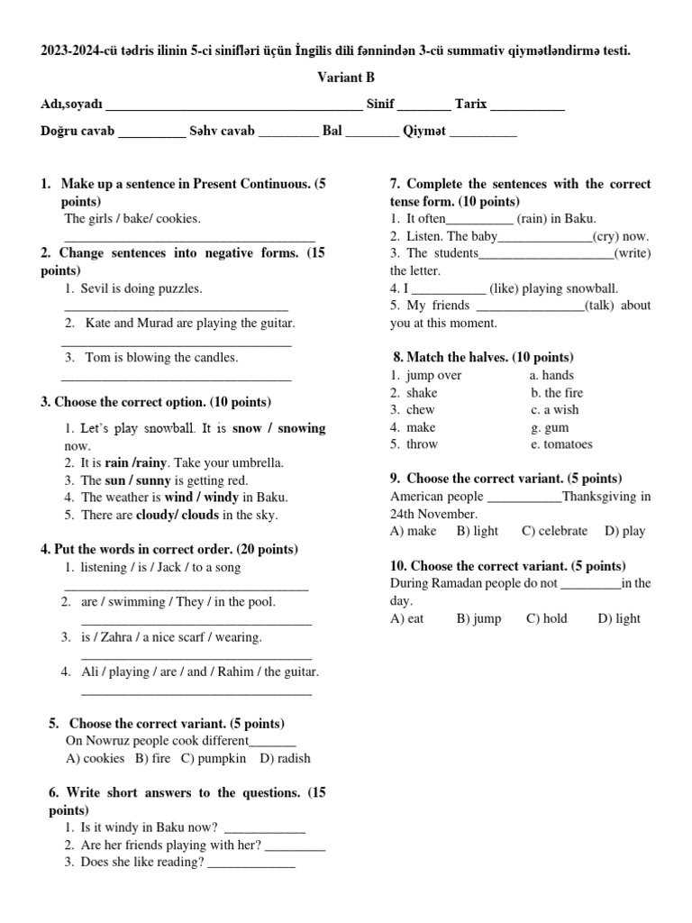 5th Grade Summative 3 B | PDF
