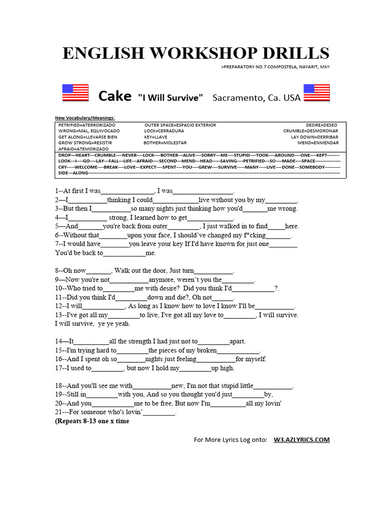 Cake I Will Survive Lyric PDF
