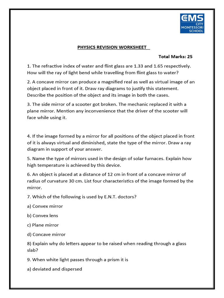 Physics Revision Worksheet Class 8 | PDF