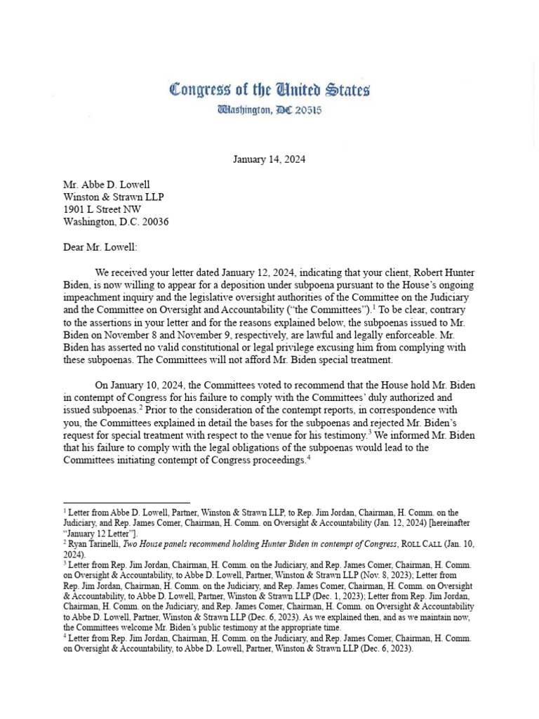 Jordan, Comer Letter 1/14 | PDF