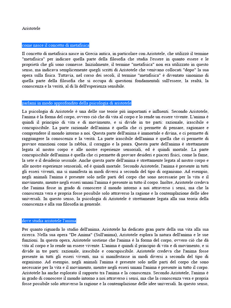 Risposte Ad Alcune Domande Su Aristotele | PDF