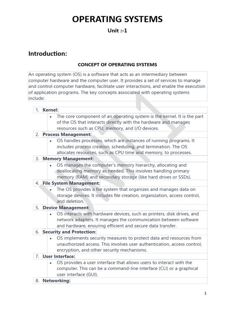 Unit-1 Operating Systems | PDF | Operating System | Process (Computing)
