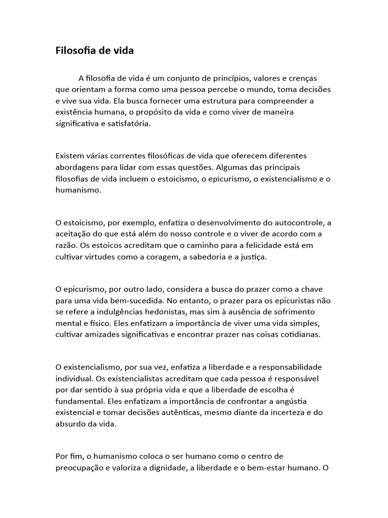 Filosofia de vidaA filosofia de vida é um conjunto de princípios | PDF ...