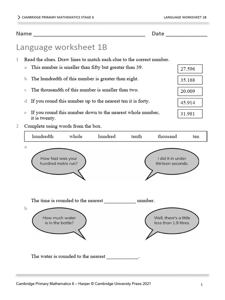 Prim Maths 6 2ed TR Lang Ws 1b | PDF | Teaching Methods & Materials