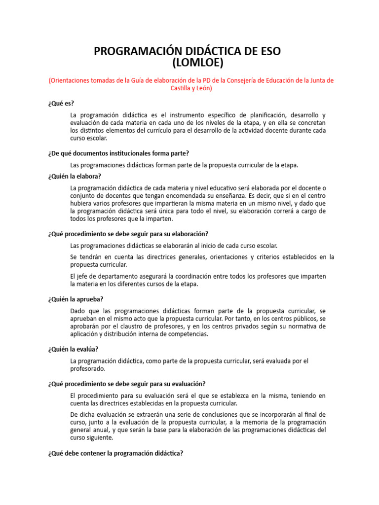 Esquema PD ESO Lomloe (2) | PDF | Evaluación | Plan de estudios