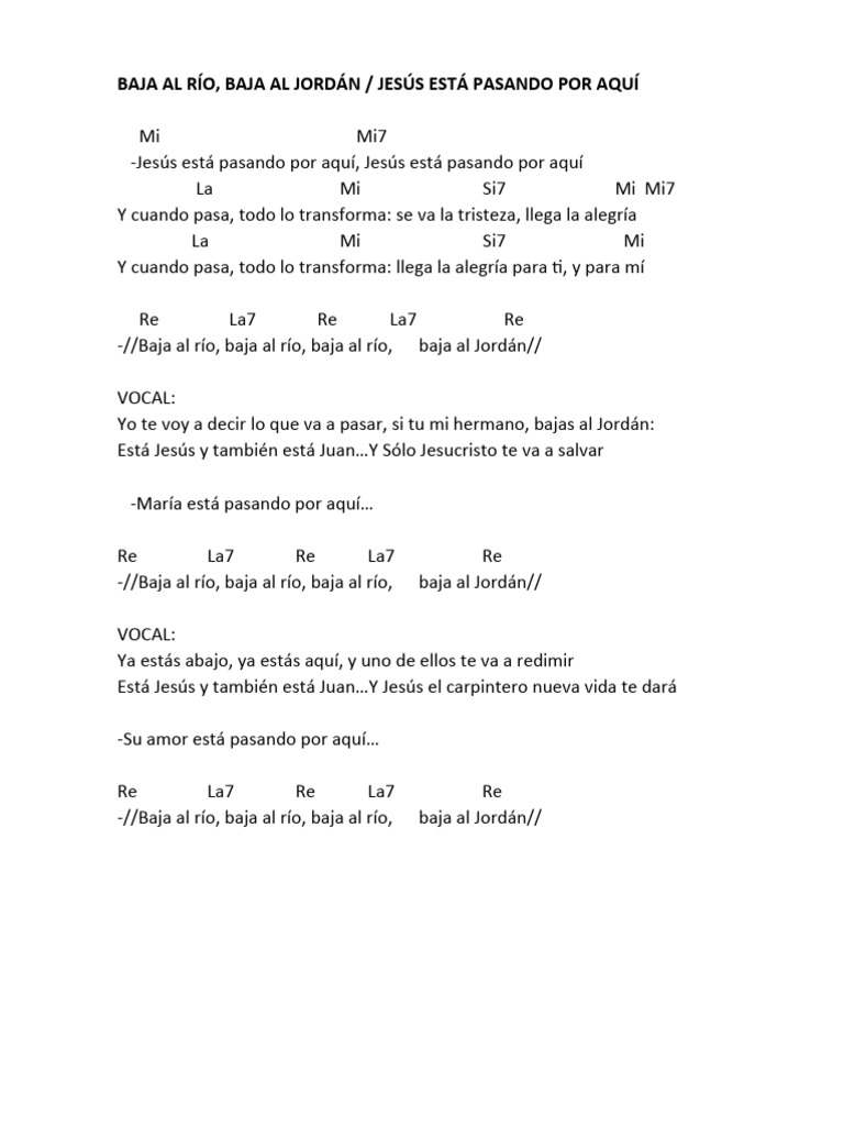 Baja al Río: Letra y Acordes | PDF | Poesía