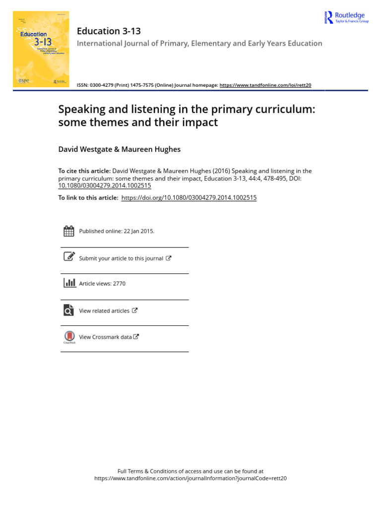 Speaking and Listening in The Primary Curriculum Some Themes and Their ...